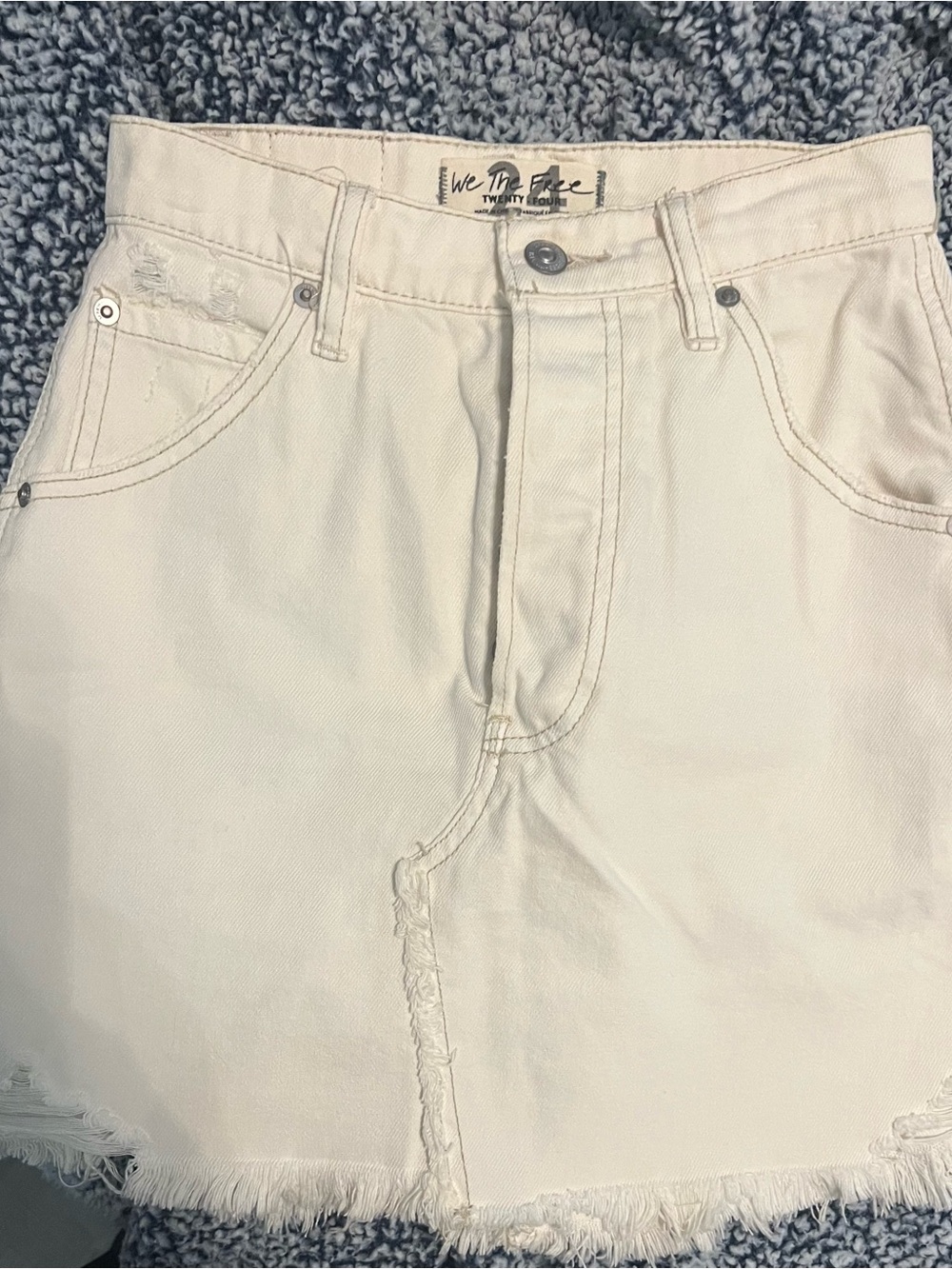 We The Free Off-White Denim Frayed Mini Skirt